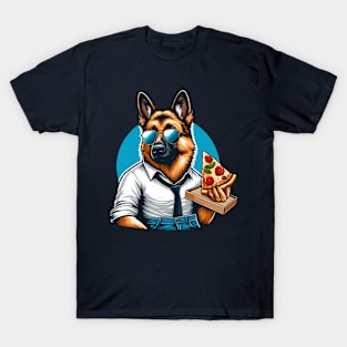 German Shepherd Dog Eating Pizza T-Shirt